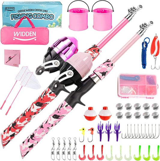 WIDDEN Kids Fishing Pole, Portable Telescopic Kids Fishing Poles for Boys and Girls, Fishing Rod and Reel Combo Kit with Tackle Box, and Fishing Net, Best Fishing Pole for Toddler Youth