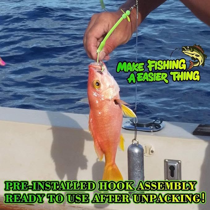Pre-Rigged Deep Drop Saltwater Rigs – Glow Tubes, Hooks, Beads & Spinner Blade – 6/0 8/0 Circle Hooks for Snapper/Grouper/Tilefish (3/6 Hooks)