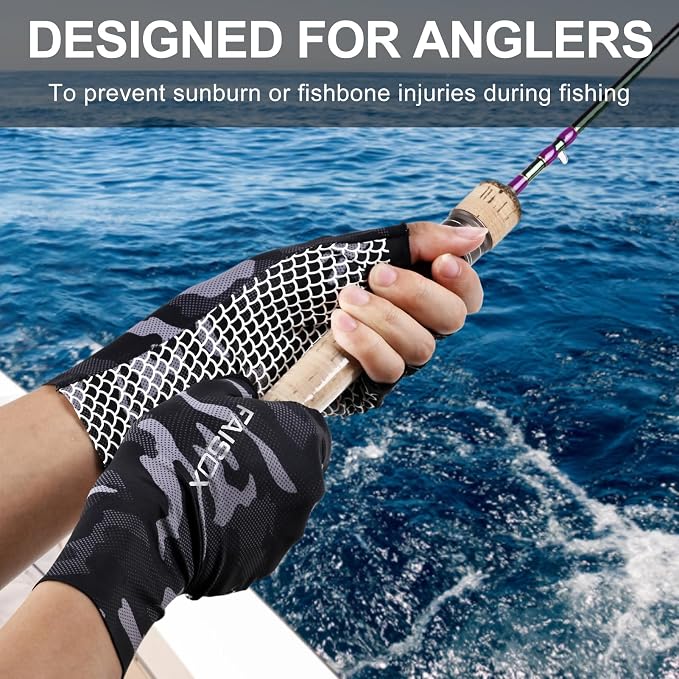 Fly Fishing Gloves Men Sun Sleeves Fingerless UPF Camo Quick-Drying UV Sun Protection for Kayak Rowing Adults Women