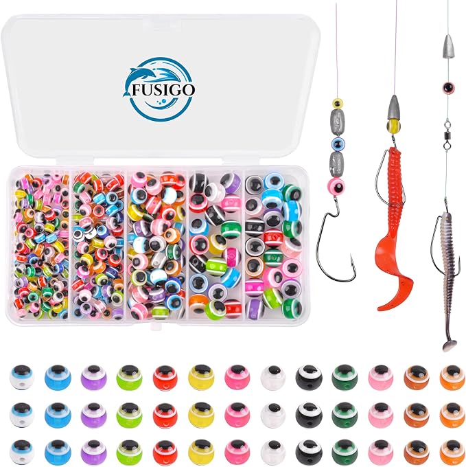 Fishing Beads Assortment Kit Hard Plastic Fishing Line Beads Bait Eggs for Texas Carolina Rigs Fish Rigs DIY Kit, 300pcs Mix