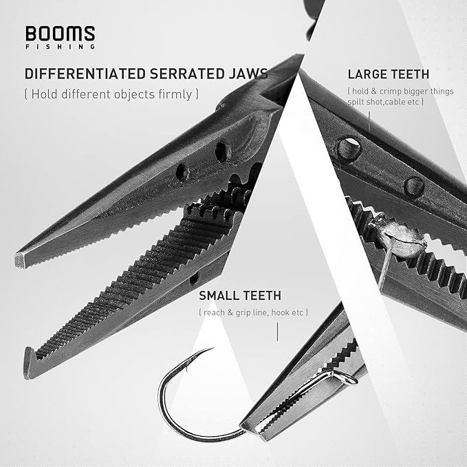 Booms Fishing Pliers Hook Remover, 7inch Split Ring Pliers Stainless Steel, Saltwater Fish Plier with Sheath and Lanyard, Multi-Function Braided Line Cutter, Fishing Gift For Men, F07