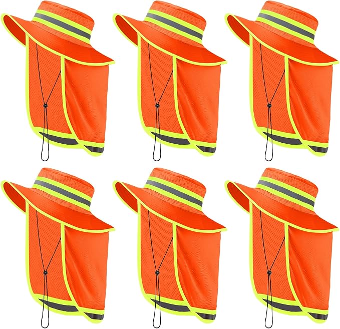 6 Pcs Reflective Safety Hat High Visibility Neck Flap Boonie Hat Wide Brim Work Hats Breathable Bucket Cap for Worker