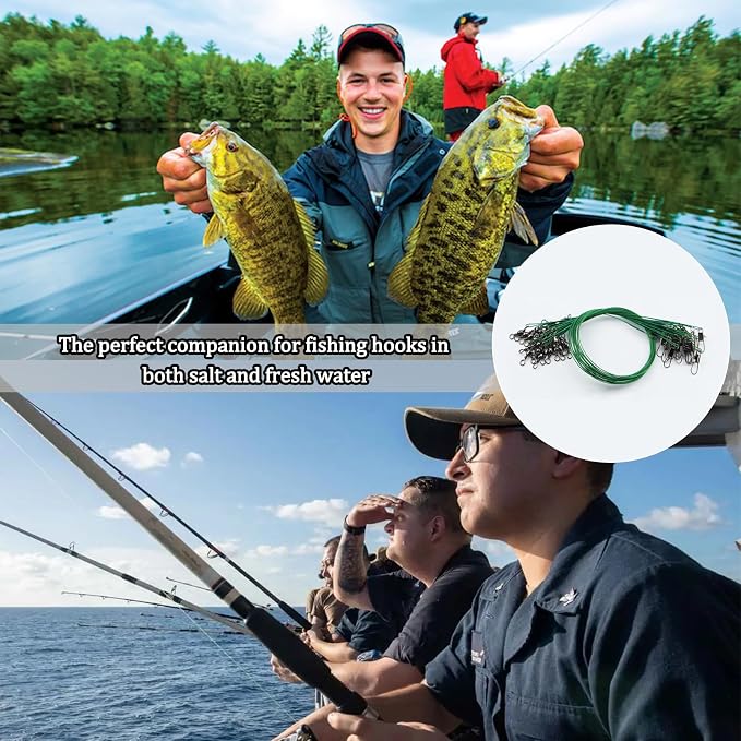 Fishing Leaders, 30pcs Stainless Steel Leader Wire Fishing Leader Line with Swivel Snaps Fishing Wire Leaders Connecting Fishing Tackle Lure or Hook for Saltwater and Freshwater