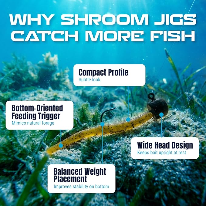 Reaction Tackle Ned Rig Jig Heads - Mushroom Jig Head Shroom jigs, Bass Fishing Lures, Fishing Tackle Finesse Jig Fishing Hooks (25-Pack Kit)