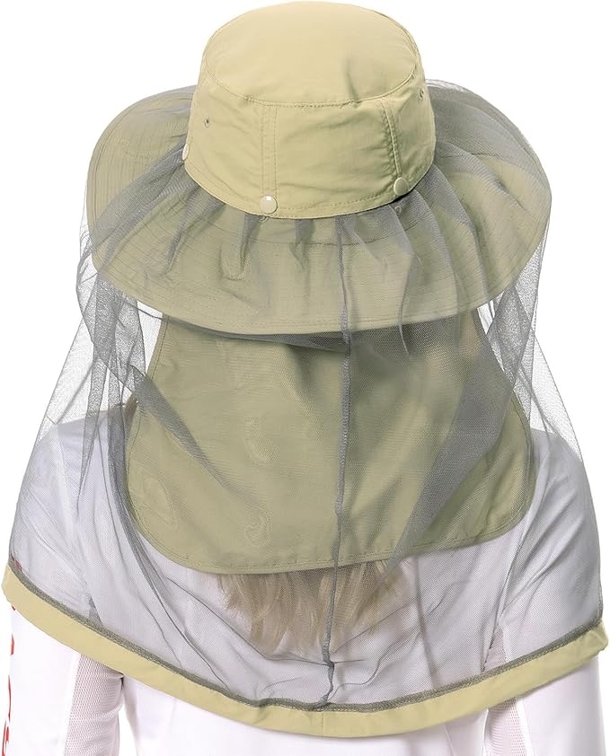 BASSDASH UPF 50+ Mosquito Sun Hat with Hidden Head Net and Neck Flap for Men Women Outdoor Fishing Hiking Camping