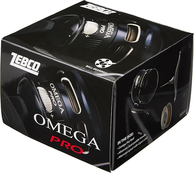 Zebco Omega Pro Spincast Fishing Reel, Dual Ceramic Pick-up Pins, Solid-Brass Pinion Gear, GlideLine ll Line Retrieval System, Pre-Spooled