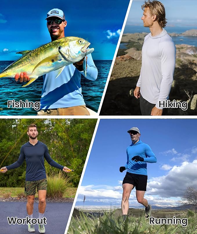 ZITY 3 Pack Men's Sun Protection Hoodie Shirt Fishing Shirts for Men UPF 50+ Long Sleeve Shirt Lightweight Rash Guard