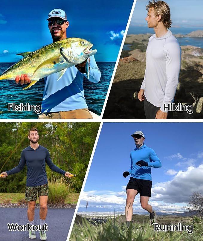 ZITY 3 Pack Men's Sun Protection Hoodie Shirt Fishing Shirts for Men UPF 50+ Long Sleeve Shirt Lightweight Rash Guard