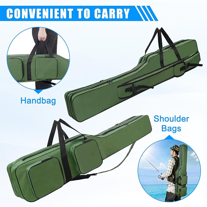 AGOOL Fishing Rod Case Fishing Pole Bag Case 4.27 ft Portable Waterproof Rod Reel Organizer Oxford Fish Bag for Saltwater Freshwater Ice Fishing Gift