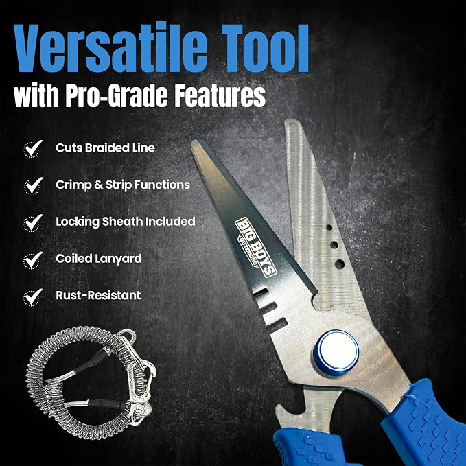 Fishing Shears with Serrated Blades and Blue Grip – Multi-Function Shears for Cutting Line, Crimping, Scaling, Outdoor Tackle Use