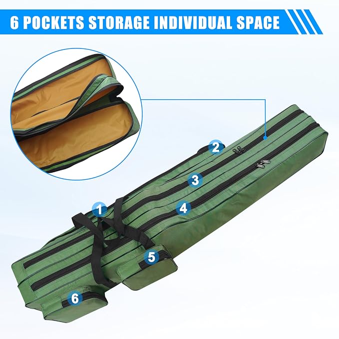 AGOOL Fishing Rod Case Fishing Pole Bag Case 4.27 ft Portable Waterproof Rod Reel Organizer Oxford Fish Bag for Saltwater Freshwater Ice Fishing Gift