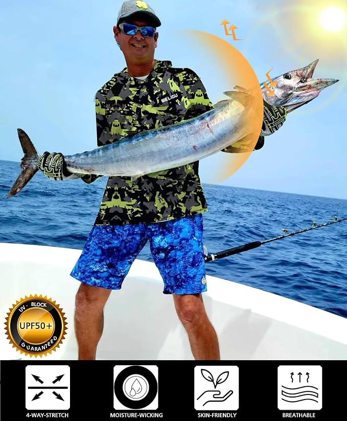 Men's UPF 50+ Sun Protection Hoodie Shirt Long Sleeve SPF Fishing Outdoor UV Hiking Lightweight Shirts