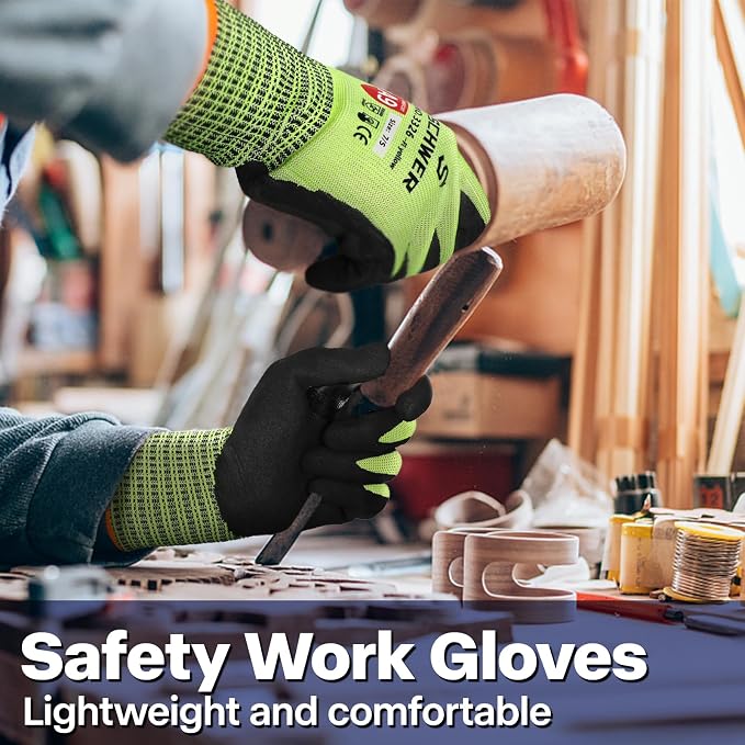 Schwer ProGuard Highest Level Cut Resistant Work Gloves PR3326 for Extreme Protection，ANSI A9 Cut Gloves with Reinforced Thumb, Non Slip, Breathable, Durable, Touch-screen, Yellow 1 Pair（M）
