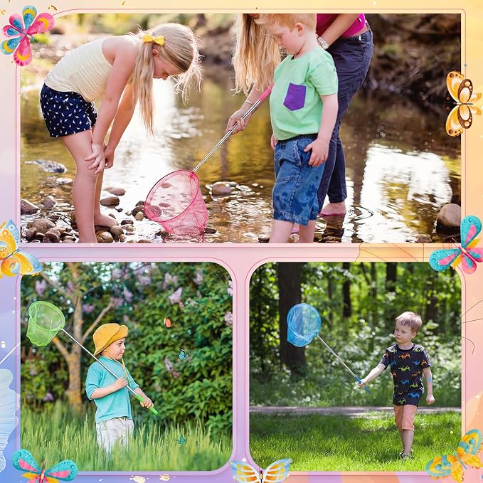 Sosation Kids Telescopic Butterfly Fishing Nets Colorful Bug Catching Nets Outdoor Tools for Catching Butterfly Insects Bug Fish Ladybird, Extendable from 6.5 Inch to 34 Inch