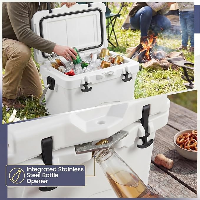 COSTWAY Portable Insulated Hard Cooler – Keeps Ice Up to 6 Days, Heavy-Duty Outdoor Ice Chest with Cup Holders, Built-in Fish Ruler & Bottle Opener for Camping, Fishing, Beach, Tailgating