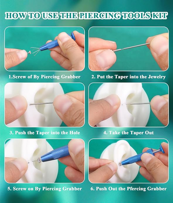Upgraded Anti-Slip Piercing Ball Grabber Tool with Ergonomic Design for Changing Jewelry, Stainless Steel Jeweler Pick Up Tool 4 Claw Gem Piercing Changing Tool Body Piercing Kit for Ear Nose Lip