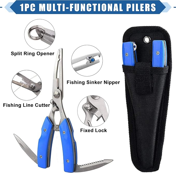 Fishing Spinner Lure Making Kit, 141pcs DIY Spoon Rigs Spinnerbaits Acceessoires with Plier Spinner Blade Clevis Treble Hooks Beads Spinner Making Supplies Tackle