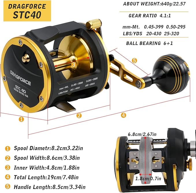 Burning Shark Trolling Reel Saltwater Level Wind Reels, Drag Reels Boat Fishing Ocean Fishing for Sea Bass Grouper Salmon