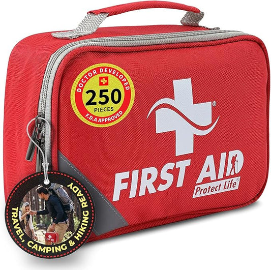 Protect Life First Aid Kit for Home & Business, 250 Pcs - Emergency Medical Kit for Camping & Hiking