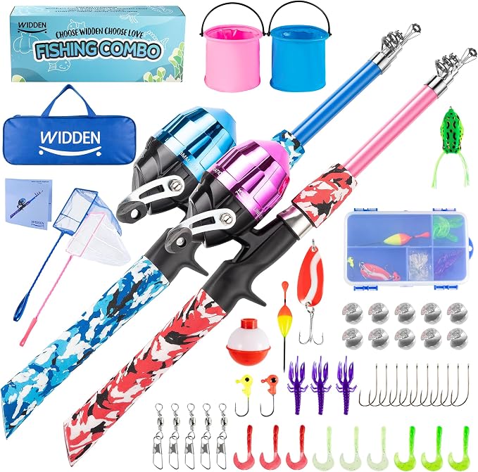 WIDDEN Kids Fishing Pole, Portable Telescopic Kids Fishing Poles for Boys and Girls, Fishing Rod and Reel Combo Kit with Tackle Box, and Fishing Net, Best Fishing Pole for Toddler Youth