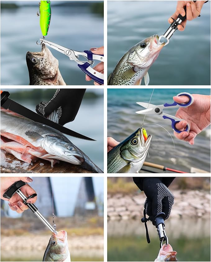 Fish Lip Gripper，Fishing Split Ring Pliers，Fish Hook Remover Tool Kit，Fishing Gear Gift for Men，Saltwater Line Cutting Fishing Tackle，Accessory Set