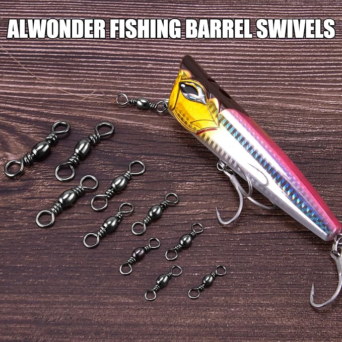 Alwonder 100-Pack Fishing Barrel Swivels, High Strength Stainless Solid Ring Brass Barrel Swivel with Black Nickel Coating, Rolling Fishing Swivels Tackle Line Connector Saltwater Freshwater