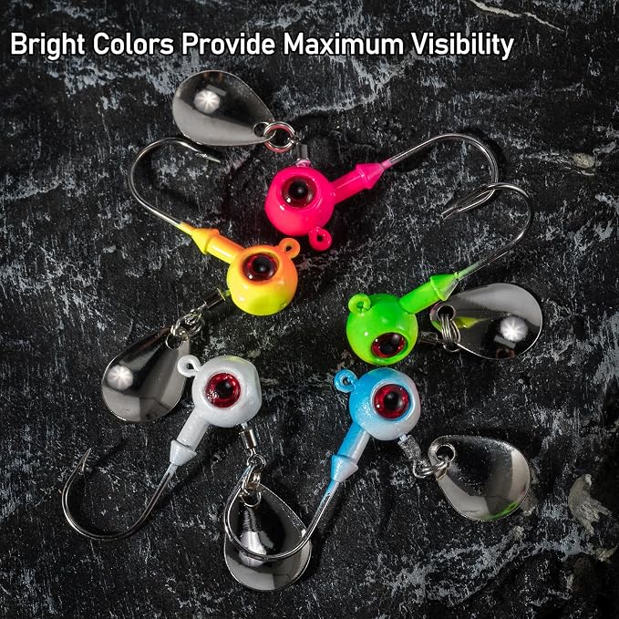 Dr.Fish 10 Pack Underspin Jigs Heads Freshwater Swimbait Ball Jig Bass Walleye Fishing Hooks Colorado Spinner Blade Flat Bottom Stand up