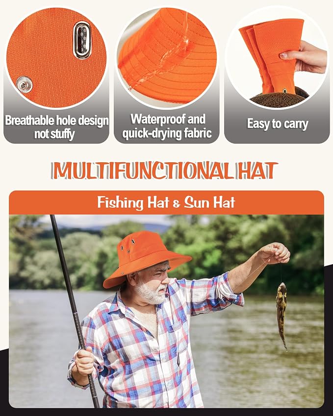 Shihanee 2 Pcs Men's Fishing Vest Sun Hat Multi Pocket Safari Vest for Outdoor Hiking Summer Travel