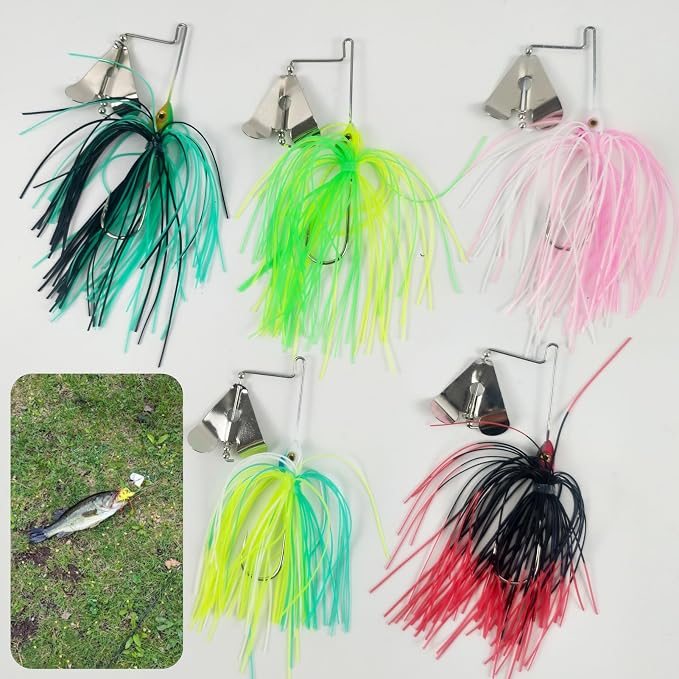 5 Pcs Bass Spinner Baits Buzz Bait Hard Metal Fishing Jigs for Bass Trout Pike Salmon 3.46in/0.31oz
