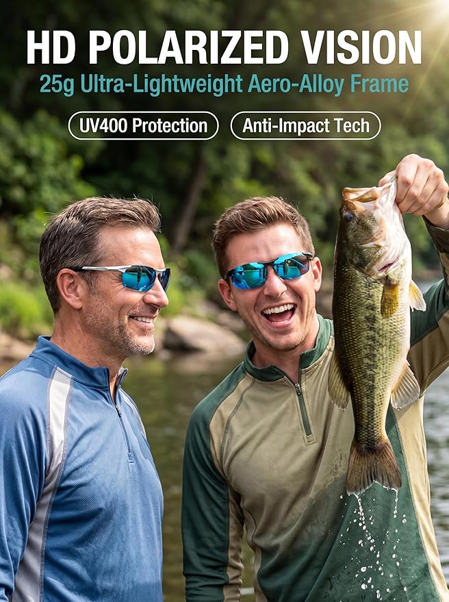 ATTCL 0.9 oz Polarized Sunglasses Men Sports: UV Protection Anti Glare Wrap Around Lightweight Metal Fishing Golf Running