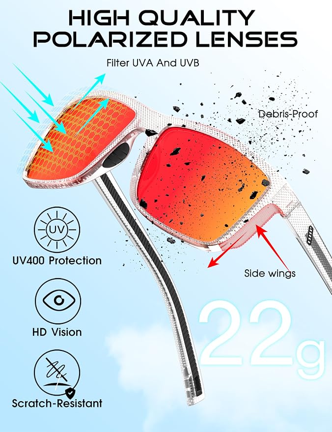 ATTCL Square Polarized Sunglasses for Men: Ultra-Light TR90 Frame UV400 Protection Sun Glasses for Fishing Driving
