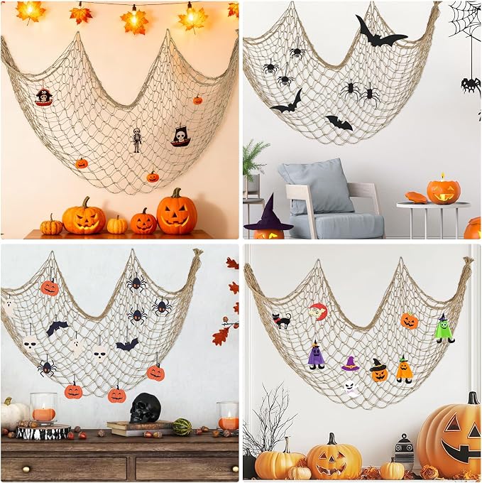 Patioland Decorative Fishing Net 2 Pack, 80x40 Inch Large Caramel Fish Net Decor for Wall, Photo Display, Nautical Mermaid Pirate Ocean Themed Beach Hawaii Under the Sea Party Decorations