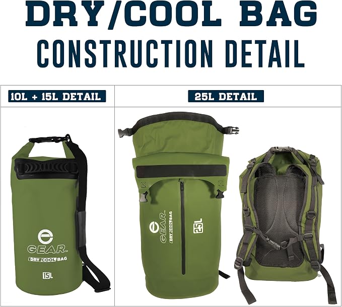 Enthusiast Gear Insulated Dry Bag Floating Cooler – 10L / 15L / 25L Roll Top, Leak Proof, Waterproof, Collapsible, with Padded Shoulder Strap - Perfect for Kayaking Fishing Beach
