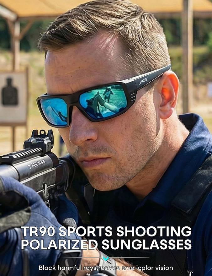 ATTCL Sports Polarized Sunglasses for Men: Ultra-Light Wrap Around TR90 Frame UV400 Protection for Fishing Driving Shooting