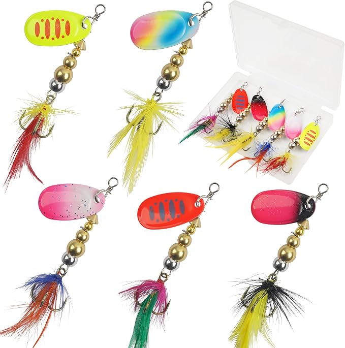 Fishing Lures Spinnerbait Kit Rooster Bait Tail Fishing Lures Inline Spinner Baits Bass Salmon Trout Spoon Hard Metal Spinnerbaits for Saltwater Freshwater