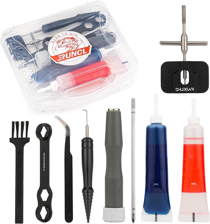 RUNCL 8-in-1 Fishing Reel Repair Kit – Bearing Puller, Magnetic Screwdriver, Wrench, Tweezers, Complete Reel Care Accessories – for Spinning & Baitcasting Reels