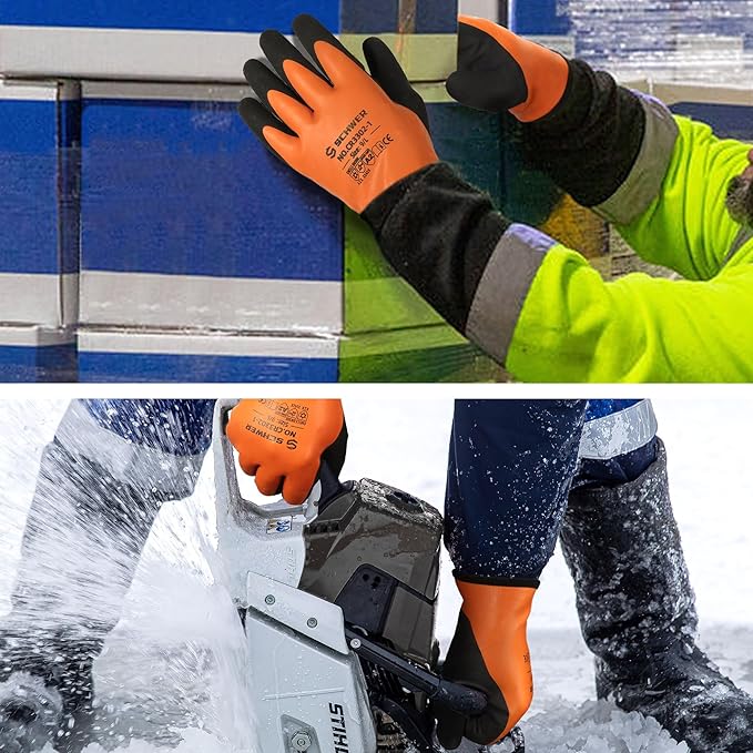 Schwer 100 Pairs Waterproof Winter Work Gloves, ANSI A2 Cut Resistant Freezer Gloves for Outdoor Cold Weather Keep Hands Warm, Thermal Insulated Gloves for Shoveling Snow, Ice Fishing, Super Grip, XL