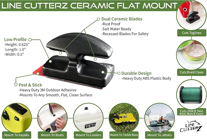 LINE CUTTERZ Rust-Free Patented Ceramic Blade Mountable Quick Fishing Line Cutter