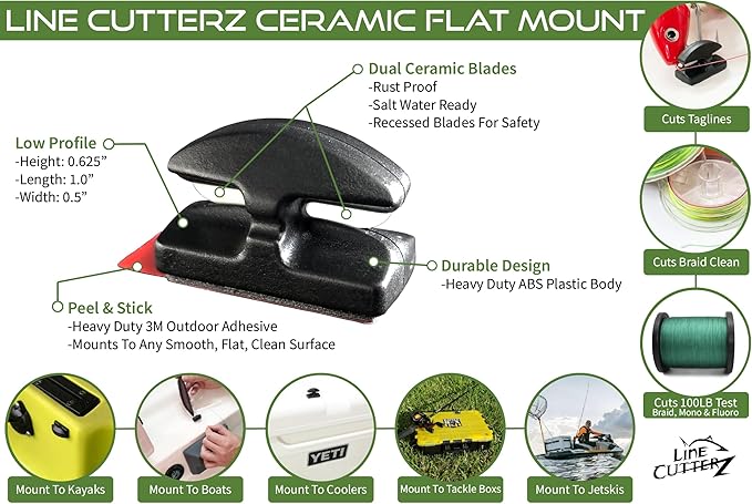 LINE CUTTERZ Rust-Free Patented Ceramic Blade Mountable Quick Fishing Line Cutter