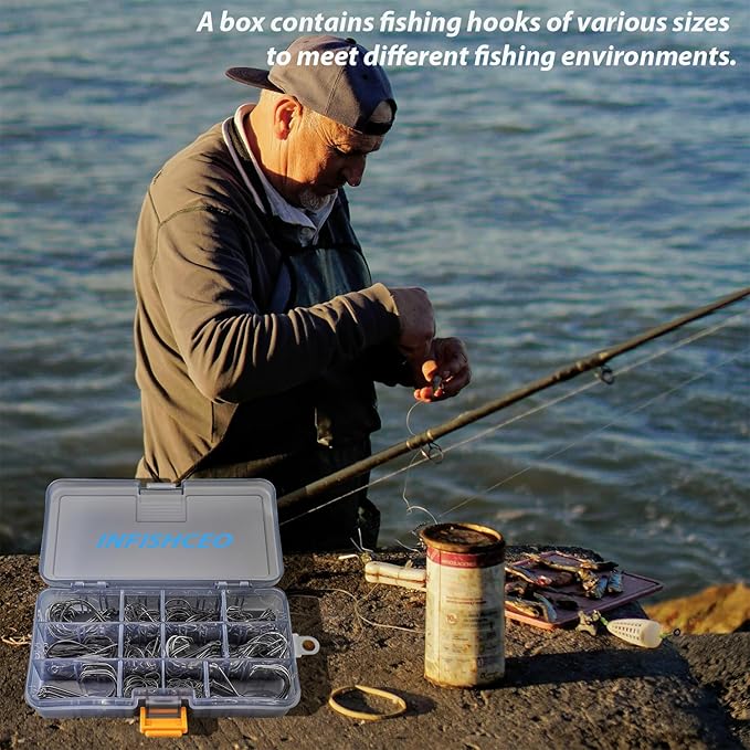 Fishing Hooks Set High Carbon Steel Catfish Bulk Strong Circle Fishing Hooks Mixed Size for Saltwater Freshwater 161PCS