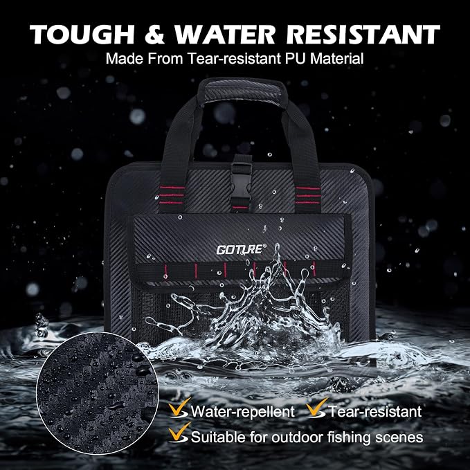 Goture Fishing Jig Bag,34 Mesh Pockets Portable Water-Resistant 600D PU Fishinig Lure Bag Saltwater Freshwater,Detachable Compartment, Suitable For Vertical Jig Slow Pitch Jigging Bait Tackle Storage
