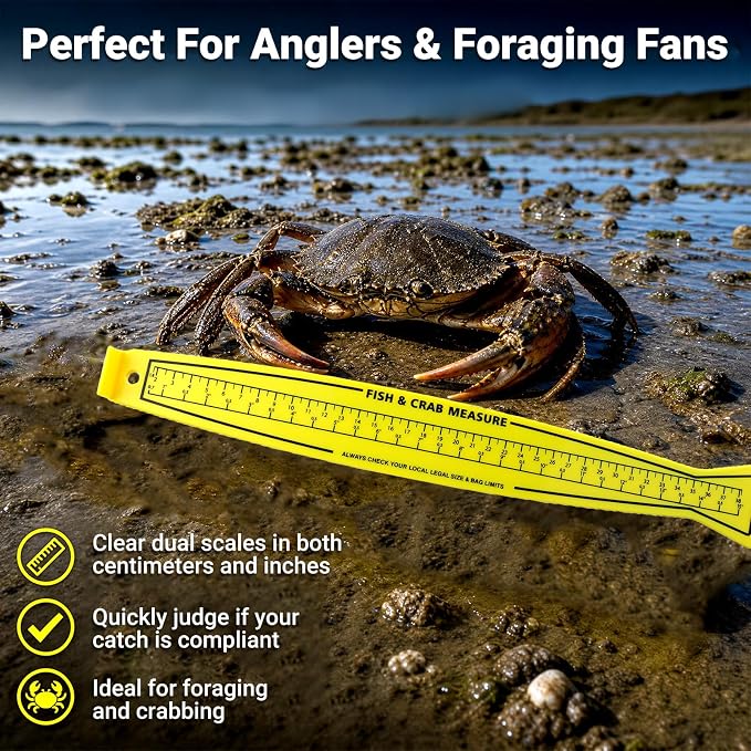 Dnyta Fish Measuring Board, 32in Foldable Portable Double-Sided Fish Ruler, Precise Measurement for Fishs and Crabs, Yellow