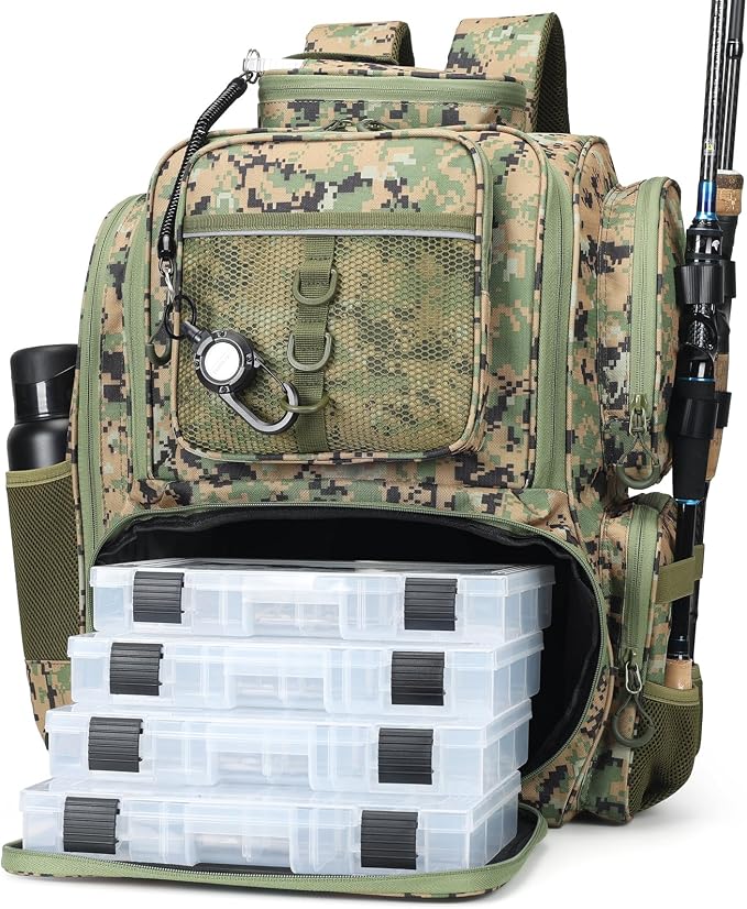 WANOON Fishing Backpack, Ttackle Bag,with Tackle Boxes. Large Fishing Bag Strong Materials