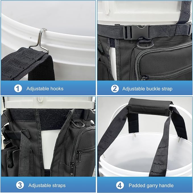 Fishing Bucket Organizer with Bucket Cover Fishing Tackle Bag with Rod & Plier Holder, Multi-Pockets for 5 Gallon Bucket Fishing Gear & Accessories Father Gifts