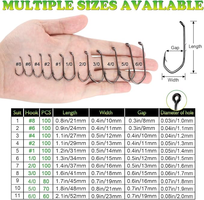 LUCKYFISHING Baitholder Fishing Hooks Saltwater Freshwater 100/80/70/60pcs Professional V Bait Holder Hooks for Bass Trout Crappie Soft Live Baits Black Red with Size 1 2 4 6 8 1/0-6/0