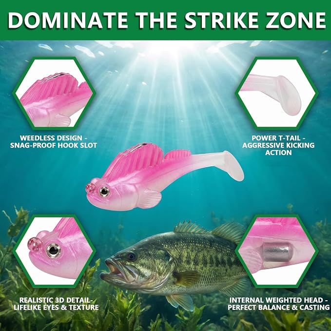 Soft Fishing Lures for Bass Fishing:Pre-Gigged Swim Baits for Saltwater or Freshwater.Soft Plastic Fishing Accessories.