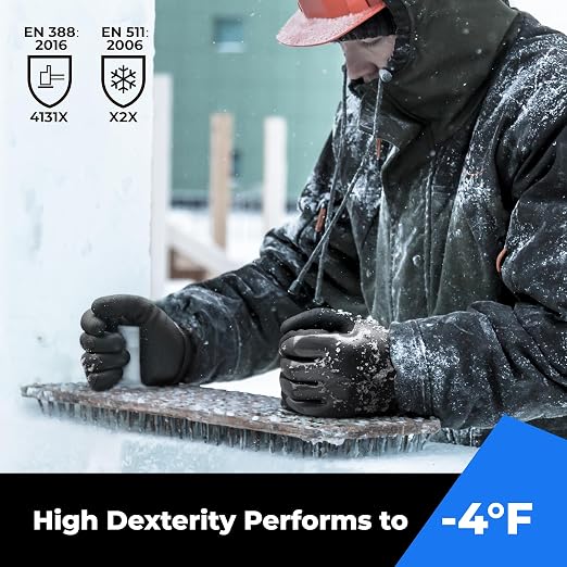 toolant Waterproof Gloves for Men and Women, Freezer Gloves with Grip, Double Nitrile Dipped for Extreme Oil Repellent, for Construction, Mechanics, Mining, Plumbing, Black, Medium