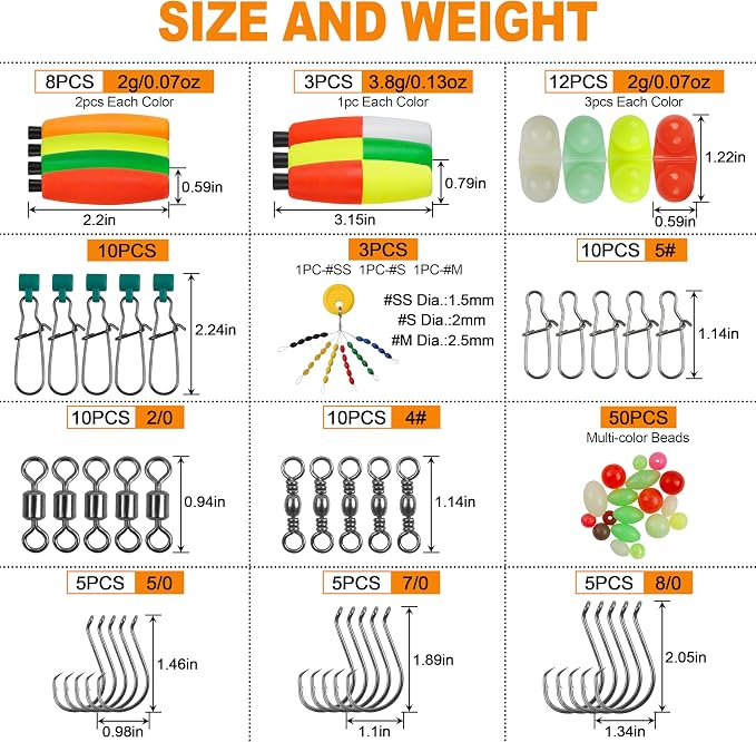 SILANON Catfish Rig Tackle Making Kit, Catfishing Tackle Accessories with Catfish Floats Catfish Hooks Swivels Fishing Rattles Bells Beads Bobber Stoppers Catfishing Gear Equipment