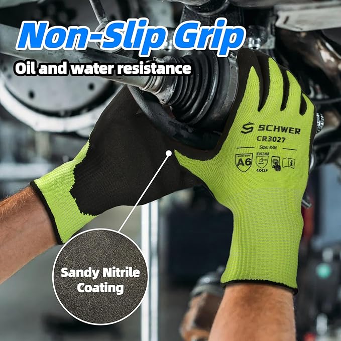 Schwer 2 Pairs Cut Resistant Gloves ANSI A6/A7 (Send Randomly) Cut Proof Work Gloves, Touchscreen, for Men and Women Used for Woodworking, Glass Cutting, Construction, Cargo Handling, Car Repair, L