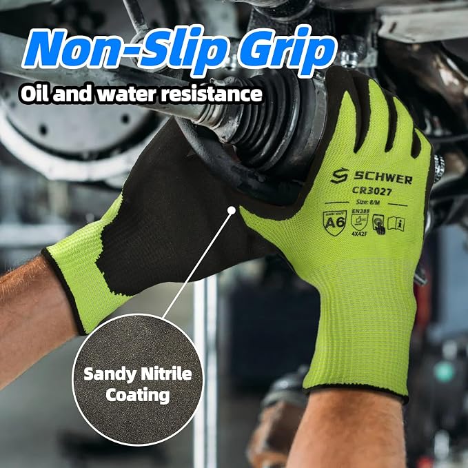 Schwer 6 Pairs Cut Resistant Work Gloves ANSI A6/A7 (Send Randomly) Cut Proof Glove CR3027, Touchscreen, Working Gloves for Men and Women Used for Woodworking, Glass Cutting, Construction, L